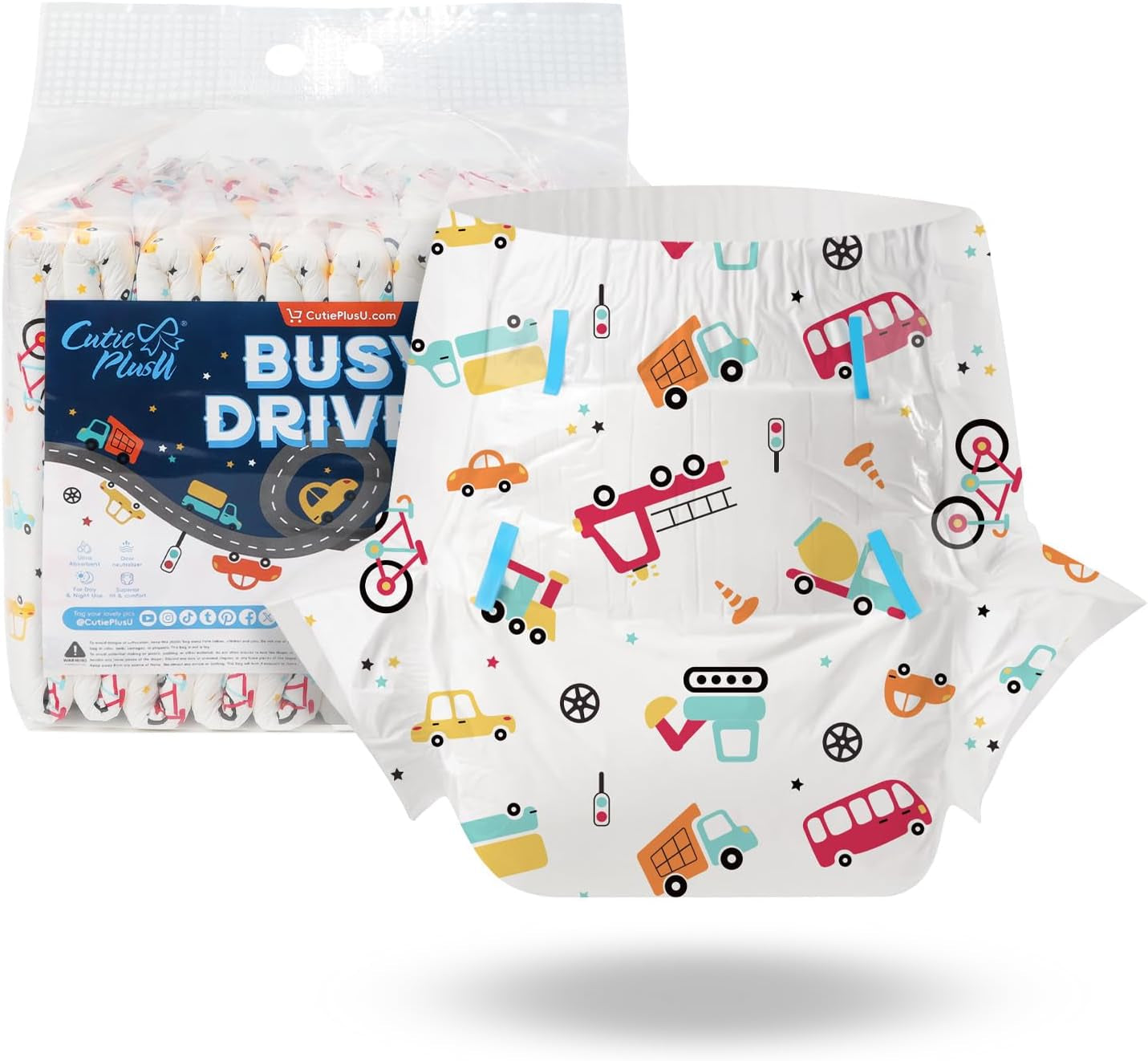 Plenky pro dospělé CutiePlusU, 10 balení, jednorázové plátěné plenky pro ženy a muže, maximální savost přes noc - I Love Summer (střední velikost 71-96 cm)