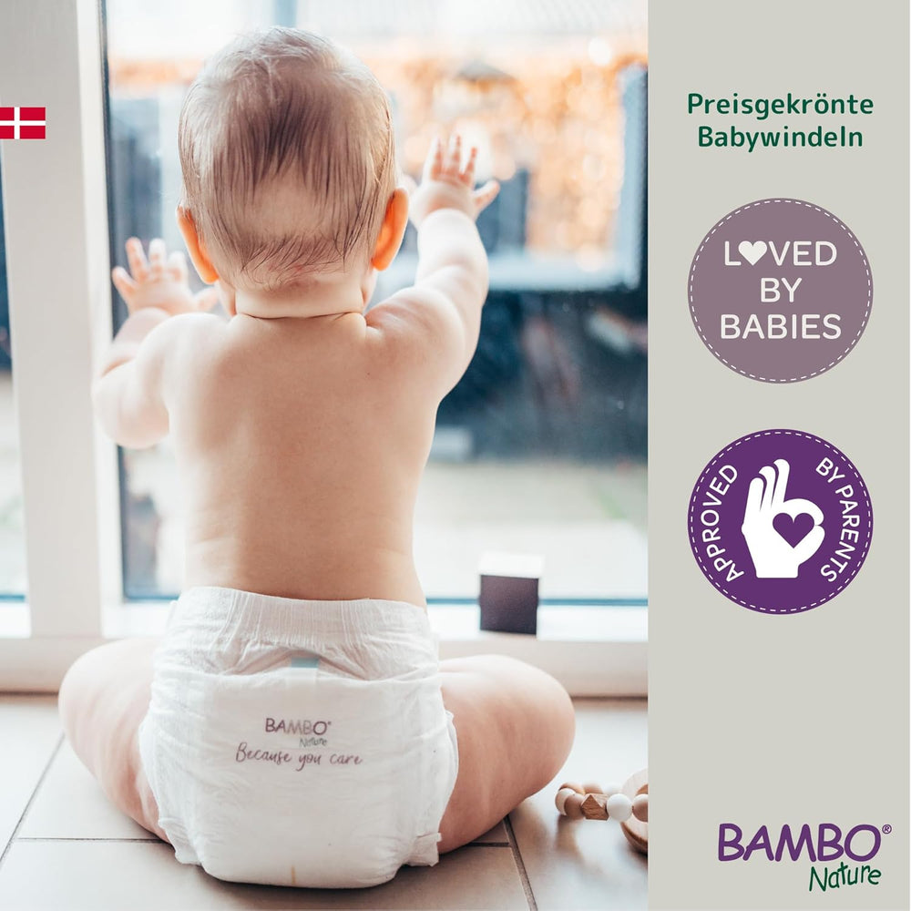 Bambo Nature plenky pro miminka, velikost 4 (7-14 kg), 144 ks, měsíční box | Prémiové plenky s vylepšenou ochranou proti úniku | Maximální pohodlí a svoboda pro aktivní děti | Dermatologicky testované plenky