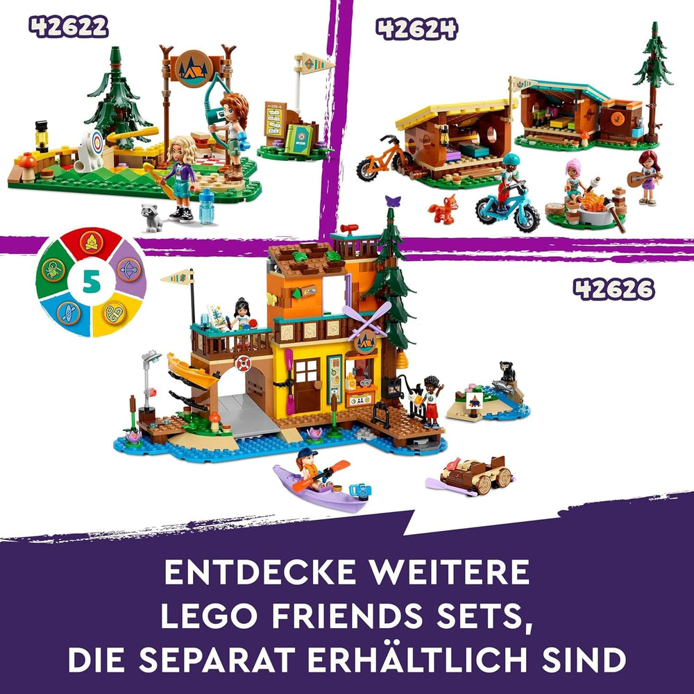 LEGO Friends Útulné chatrče v dobrodružném táboře, Venkovní sada na hraní rolí, Dětská hračka pro dívky a chlapce od 7 let se 3 figurkami a liškou, Kempingová hračka 42624 Stavebnice Besuche den LEGO-Store