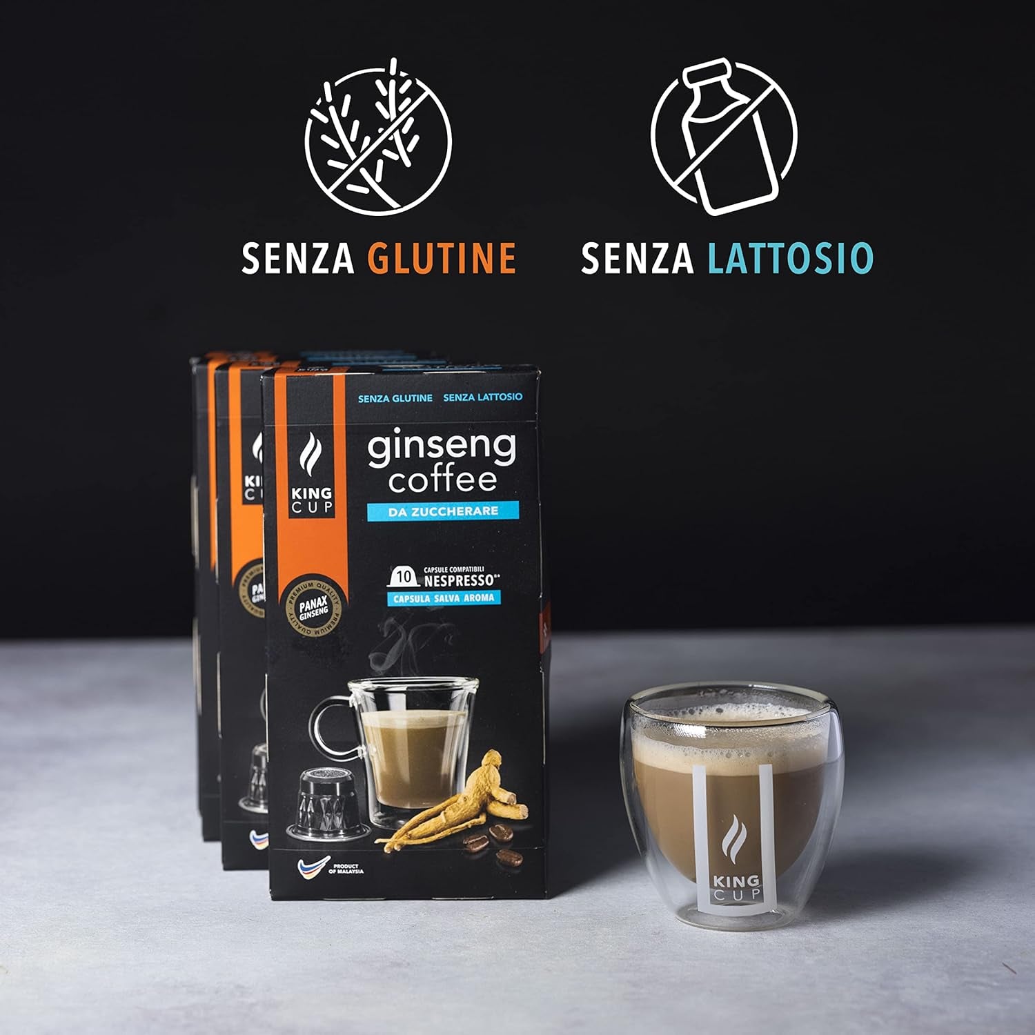 - 5 Packungen mit 10 Zuckerfreier Ginseng Kapseln, 50 Kapseln 100% Kompatibel mit dem Nespresso-System von Ginseng Getränk, Glutenfrei und Laktosefrei