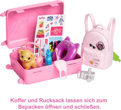 Păpușă Barbie, Travel Barbie cu păr blond, 10+ accesorii de călătorie, autocolante, valiză, cățeluș, incl. 1 păpușă, cadou pentru copii, jucărie de la 3 ani,Hjy18 Papusi Naty Shop