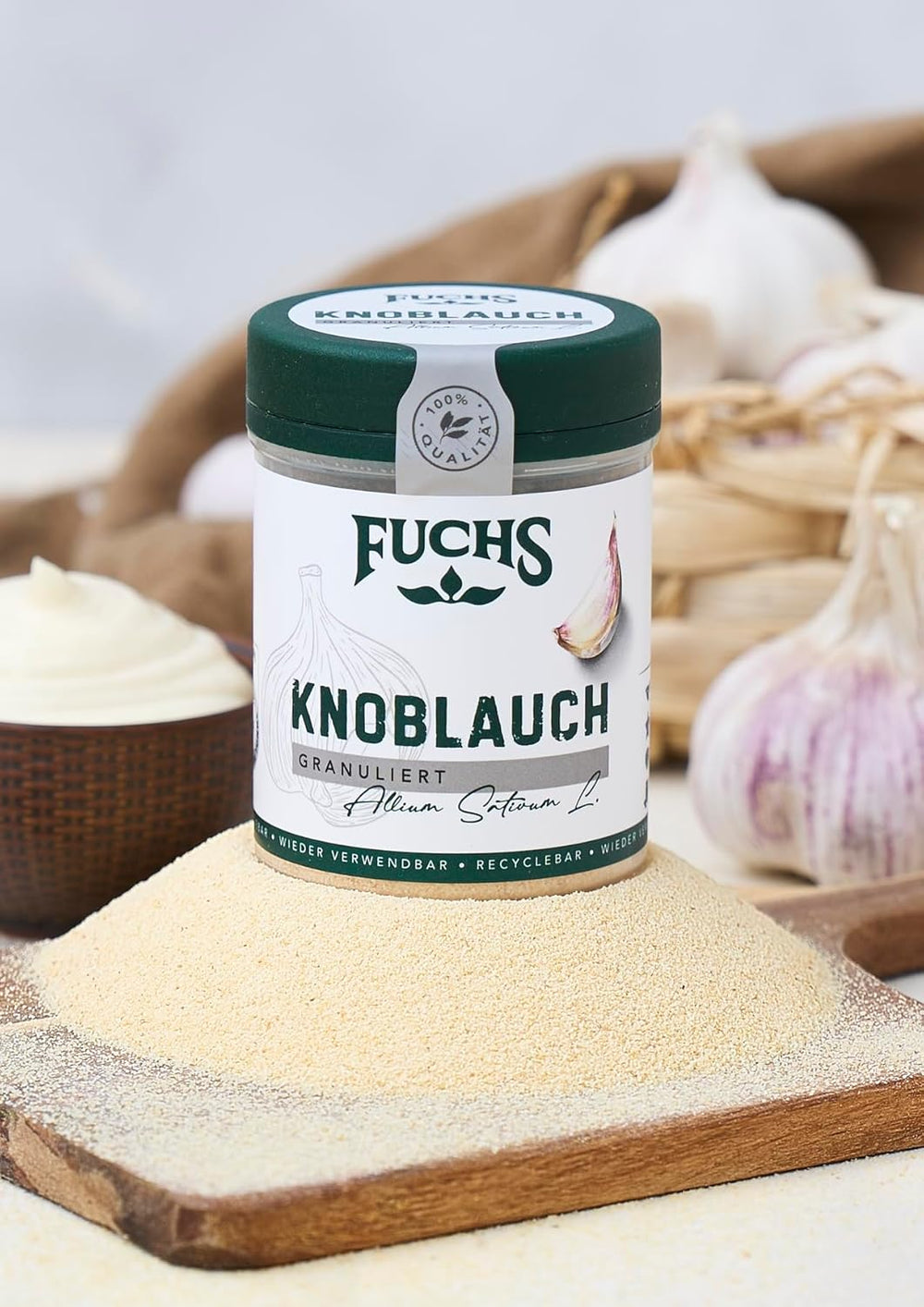 Fuchs Gewürze - Česnek granulovaný - würzig-zwiebliger Geschmack für Tzatziki, Knoblauchbutter nebo Gemüsegerichte - přírodní složky - 85 g v wiederverwendbarer, recyclebarer Dávka