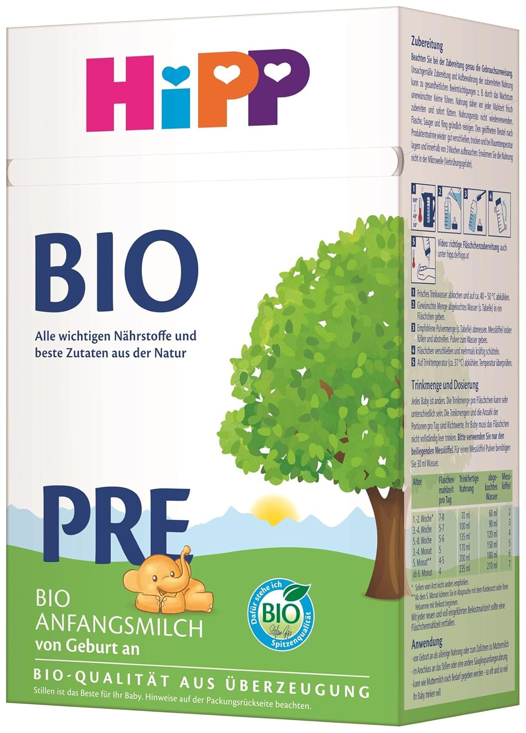 Bio kojenecké mléko HiPP PRE (4 x 600 g), od narození, obsahuje pouze laktózu jako sacharid v nejlepší bio kvalitě