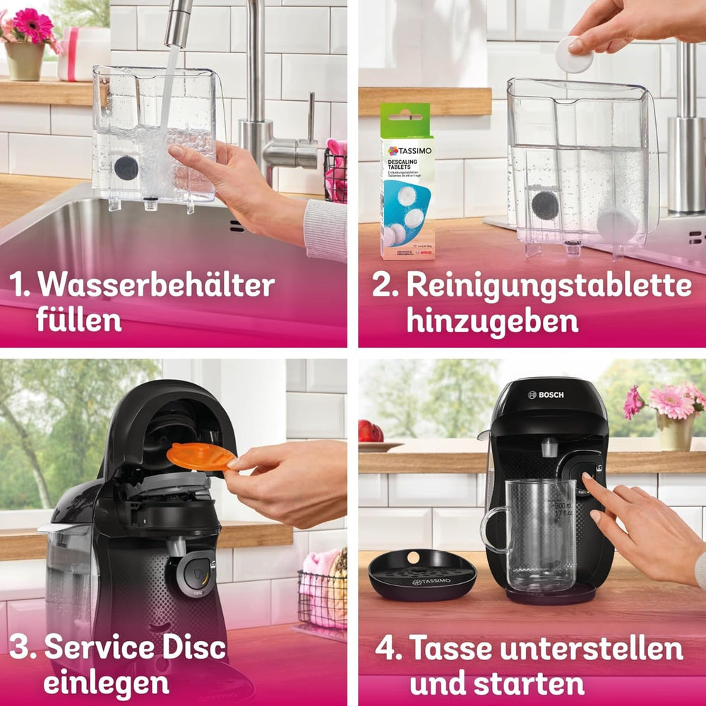 Espressor cu capsule Bosch Tassimo Happy Friendly TAS102E, peste 70 de băuturi, potrivit pentru toate tipurile de cești, oprire automată, sustenabil, dozat perfect, economisește spațiu, 1400 W, negru