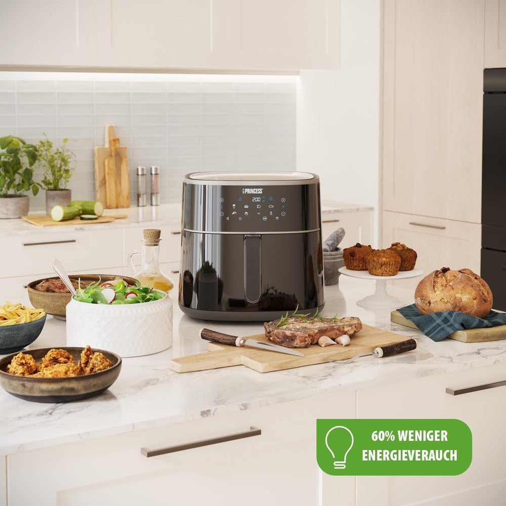 Digitální horkovzdušná fritéza Princess - Variabilní kapacita mísy - maximálně 8 litrů - 6 přednastavených programů Spotřebiče Naty Shop