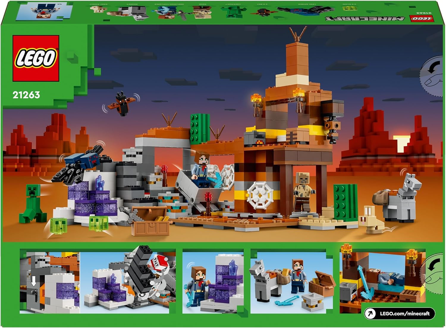LEGO Minecraft Badlands Mine Videohra Minařská sada hraček pro chlapce a dívky ve věku 8+ Zábavná stavebnice Kostky Dobrodružná sada Dárek k narozeninám 21263 Stavebnice Besuche den LEGO-Store