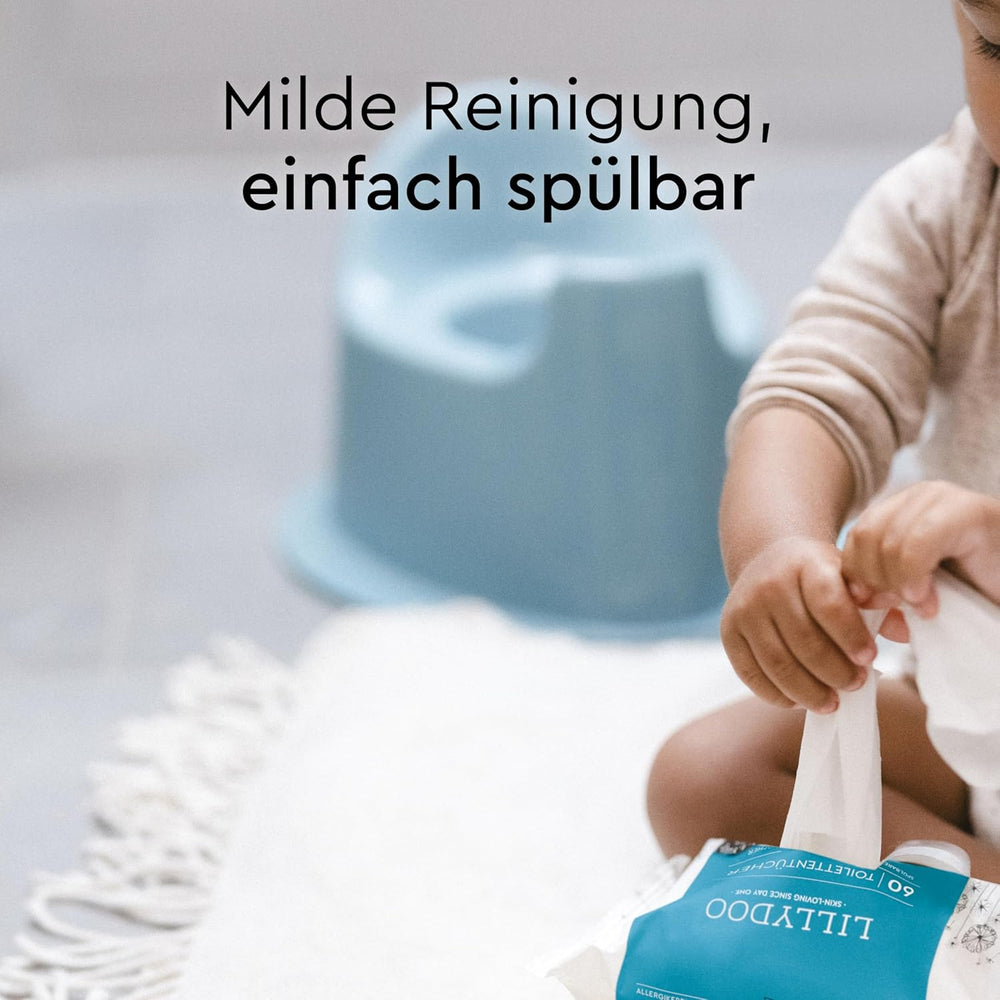 LILLYDOO toaletní vlhčené ubrousky 720 ks (12 x 60) 100% splachovací ubrousky bez plastu bez parfemace