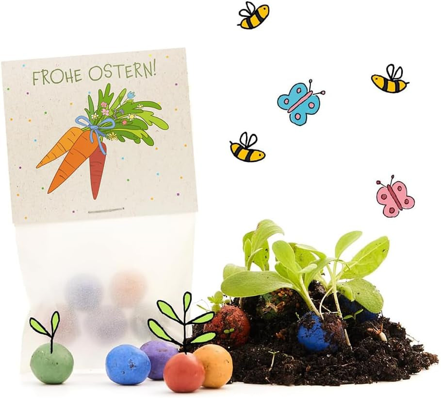 Bunte Blumenmurmeln "Frühlingsgruß" L 10 X5 Kleine Saatkugeln in Einem Tütchen Mit Blumenkorb-Motiv L Geschenk Zu Ostern, Im Frühling, Als Gastgeschenk Oder Als Dankeschön Für Erzieher, Lehrer