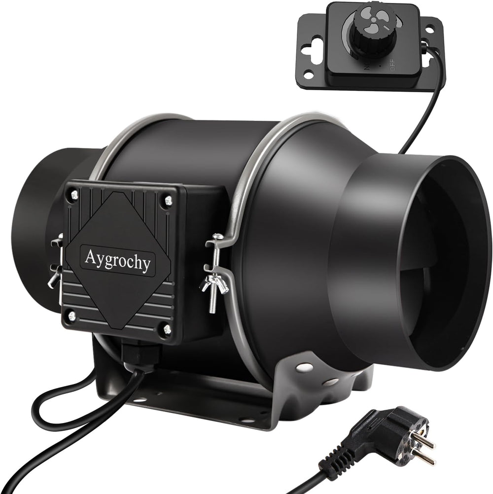 Aygrochy 200mm 70W nastavitelný potrubní ventilátor EC motor Odsávací ventilátor pro vytápění, chlazení, posilovače, pěstební stany, hydroponii, domácnost, ventilaci a výfukový ventilátor.