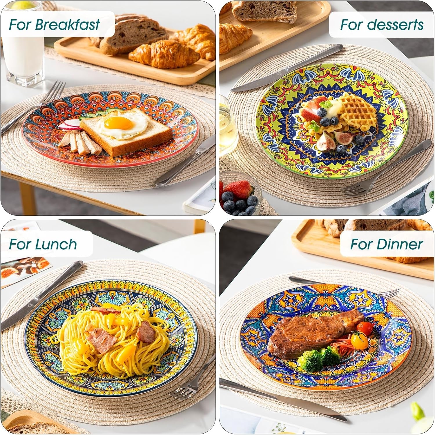 Set de farfurii de cină de 6 persoane, set de farfurii vancasso KRVI pentru 6 persoane, set de farfurii Ø 27 cm, potrivit pentru mașina de spălat vase și cuptorul cu microunde, farfurii pentru paste, farfurii pentru micul dejun, farfurii pentru tort