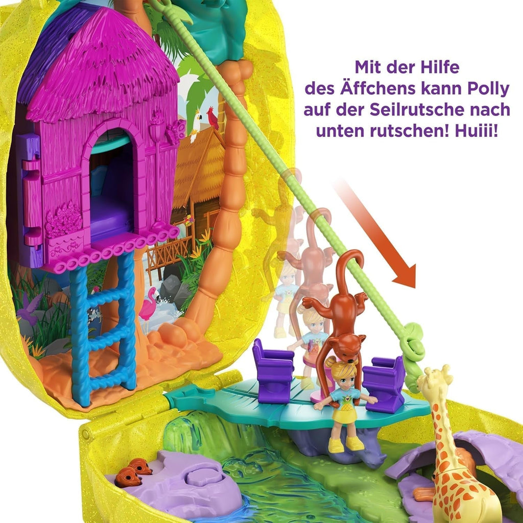 Polly Pocket GKJ64 - Cutie de buzunar cu ananas, portabilă, cu 8 funcții distractive, păpușile Polly și Purple, 2 accesorii și foaie de autocolante; jucărie pentru copii de 4 ani și peste Papusi Naty Shop