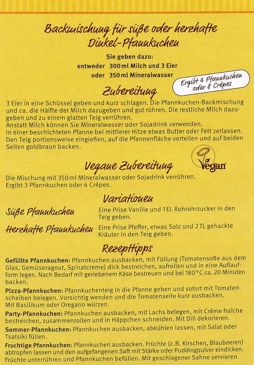 Dinkel-Pfannenkuchen, 180 G Směs na pečení a vaření Naty Shop