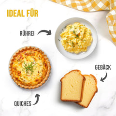 EASY YUMMY - Vollei-Eipulver (1000g = 80 Eier) z Regionalen Niederländischen Freiland-Eiern | mýtus 1-Ei-Messlöffel | Wiederverschließbarer Beutel, lange Haltbarkeit | Rührei, Kochen, Backen | 100% jich