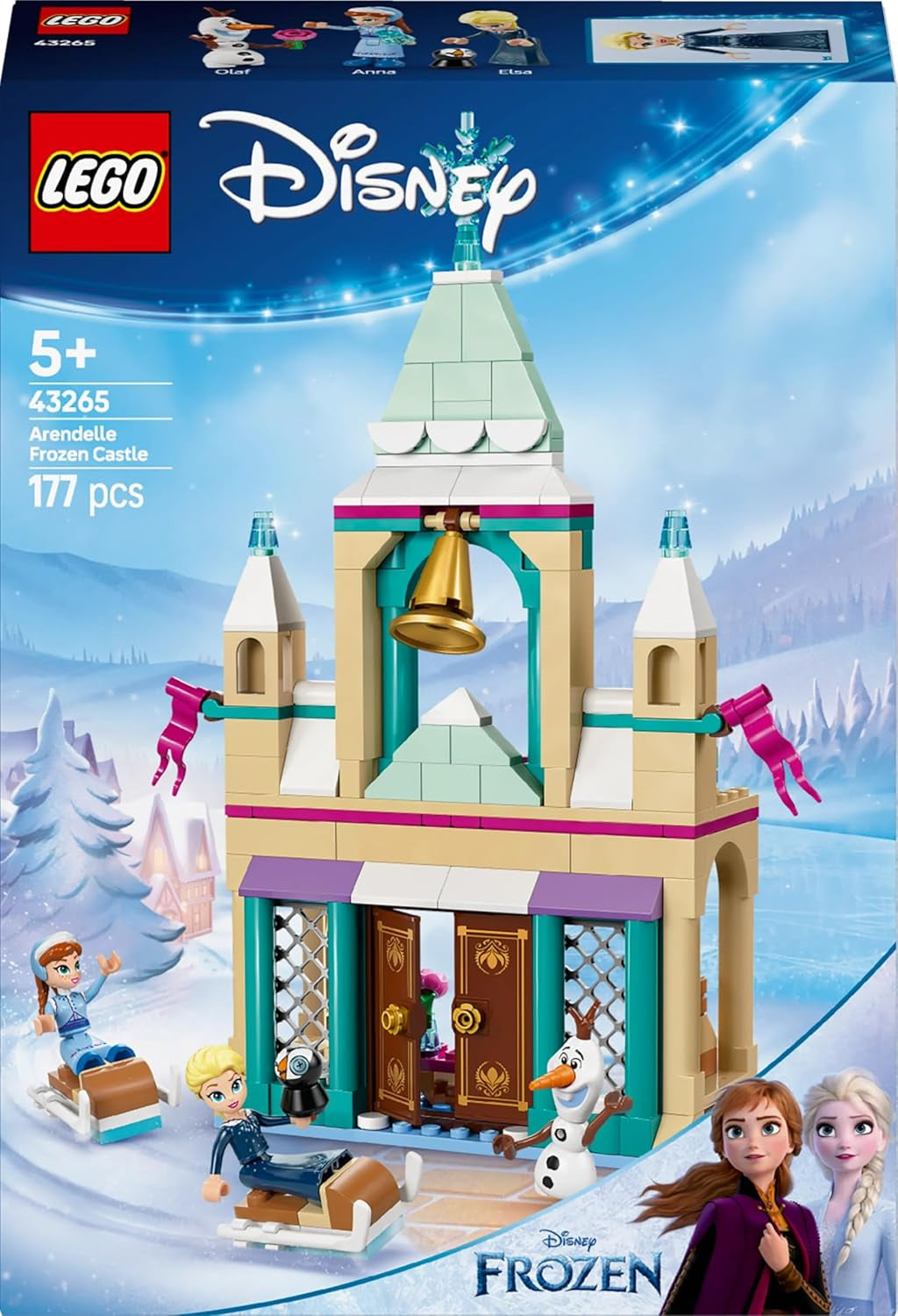 LEGO Ç€ Disney Frozen Arendelle Castle, Hračka princezny s ELSA, mini panenky Anny a Olafa a figurka tučňáka, Fantasy herní sada, dárek pro 5leté dívky 43265 Stavebnice Besuche den LEGO-Store