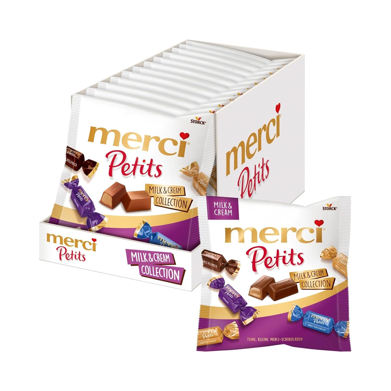 Kávový krém Merci Petits - 12 x 125 g - Malé pralinky z bílé čokolády na jemné čokoládě s kávovou smetanou - Jednotlivě balené čokoládové pralinky