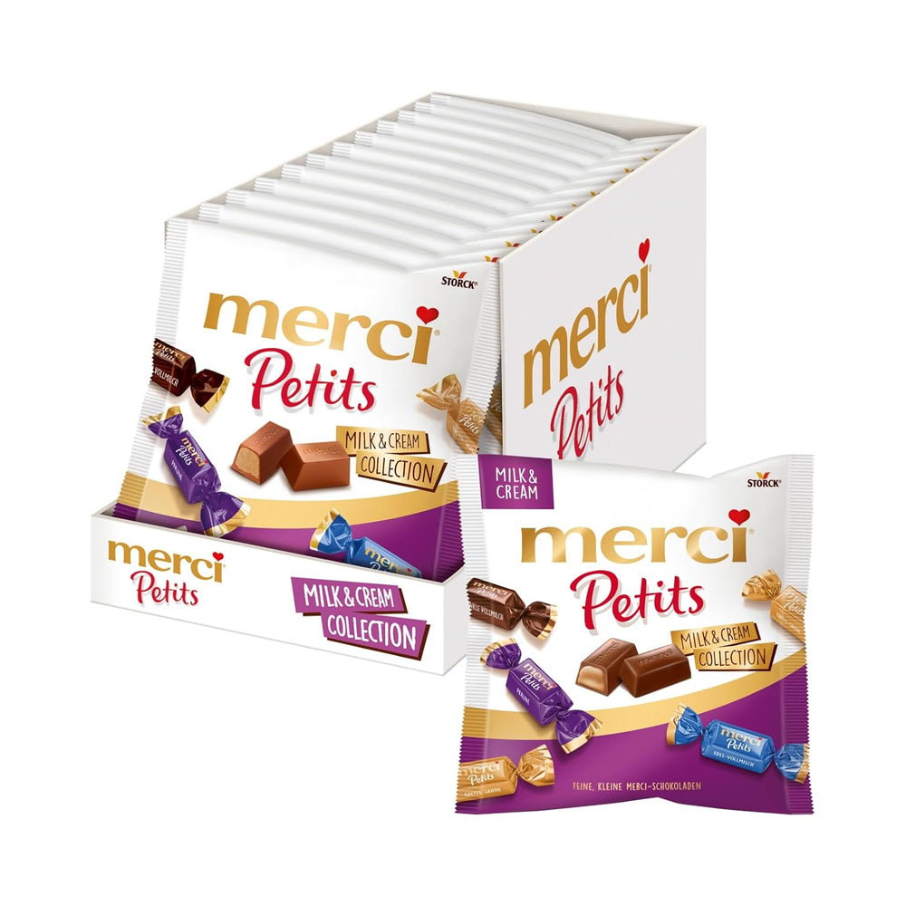 Kávový krém Merci Petits - 12 x 125 g - Malé pralinky z bílé čokolády na jemné čokoládě s kávovou smetanou - Jednotlivě balené čokoládové pralinky