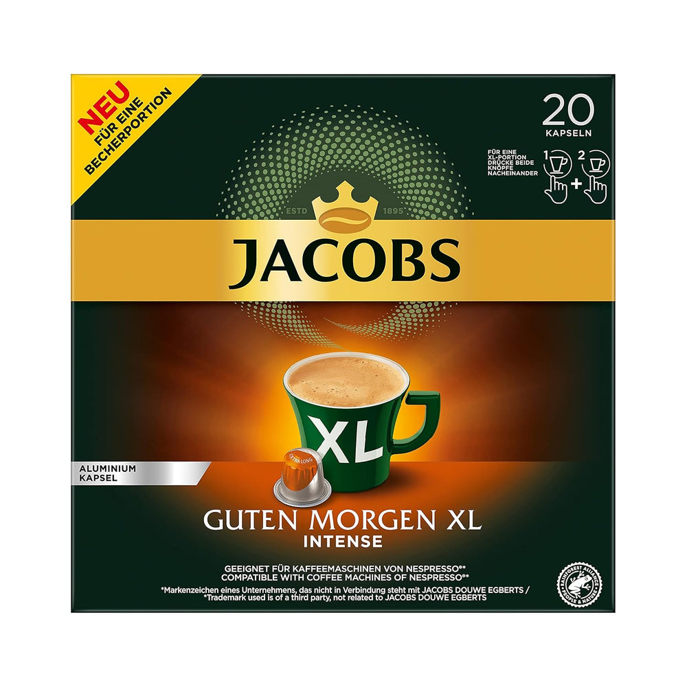 Jacobs Kaffeekapseln Guten Morgen XL Intense - 10er Pack (10 x 20 Getränke) & Kaffeekapseln Lungo Decaffeinato- Intensität 6- 200 Nespresso kompatible Kapseln, 10er Pack, 10 x 20 Getränke