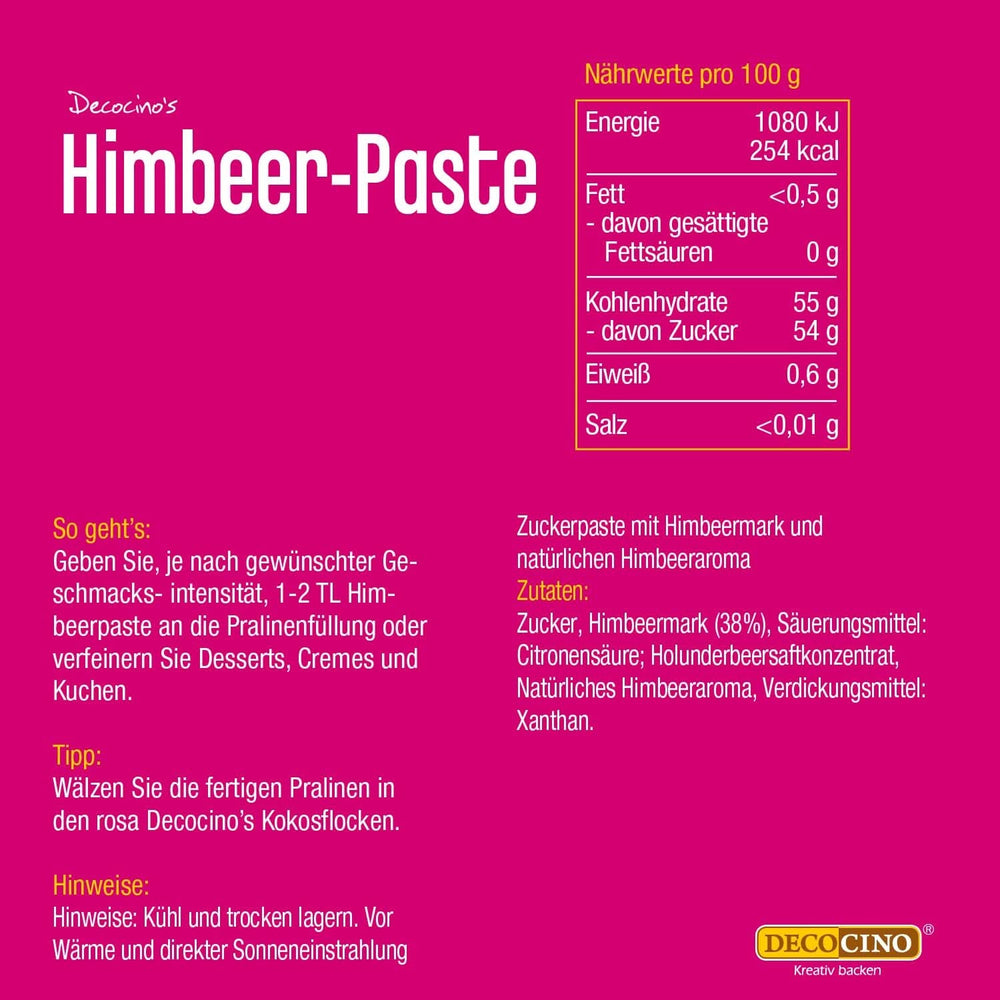 DECOCINO Pastă de zmeură, 50 grame, aromă de copt cu aromă naturală de zmeură, pentru rafinarea ciocolatei, deserturilor și prăjiturilor Glazuri si Decor Naty Shop