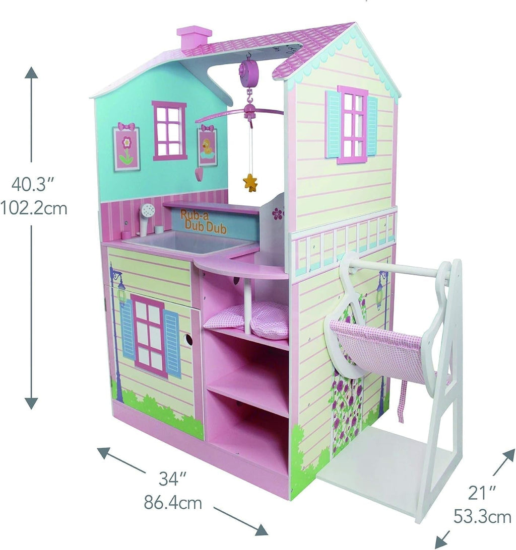 Olivia's Little World 2 En 1 Casă de păpuși și stație de schimbare Masa de schimbare Playset pentru păpuși din lemn cu scaun înalt TD-11460A Casute de papusi Naty Shop