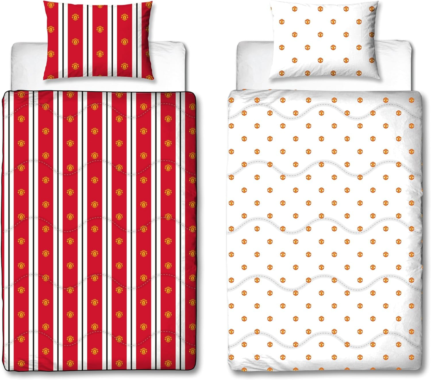 Manchester United FC Official Single Duvet, Reversible, Red & White, Coverless, Football Quilt, Pillowcase, Lavabil, Perfect pentru călătorii, Overnight Stays, 10.5 Tog Plapumi si pilote Naty Shop Titlu implicit