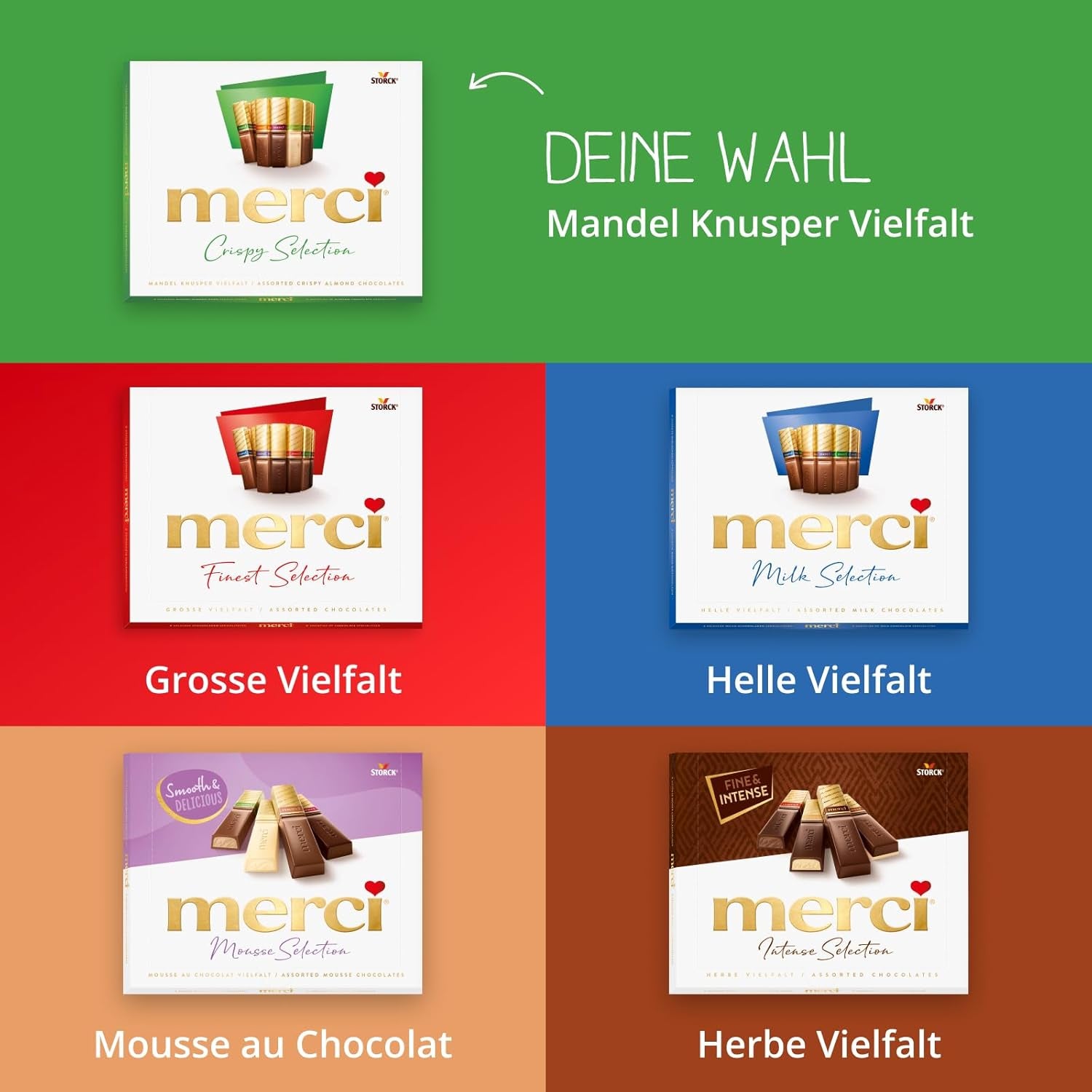 merci Finest Selection Mandle Crunch Variety – 1 x 250 g – Rafinované speciality s ořechy a čokoládou – Pralinky plněné i neplněné