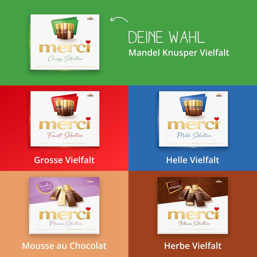 merci Finest Selection Mandle Crunch Variety – 1 x 250 g – Rafinované speciality s ořechy a čokoládou – Pralinky plněné i neplněné