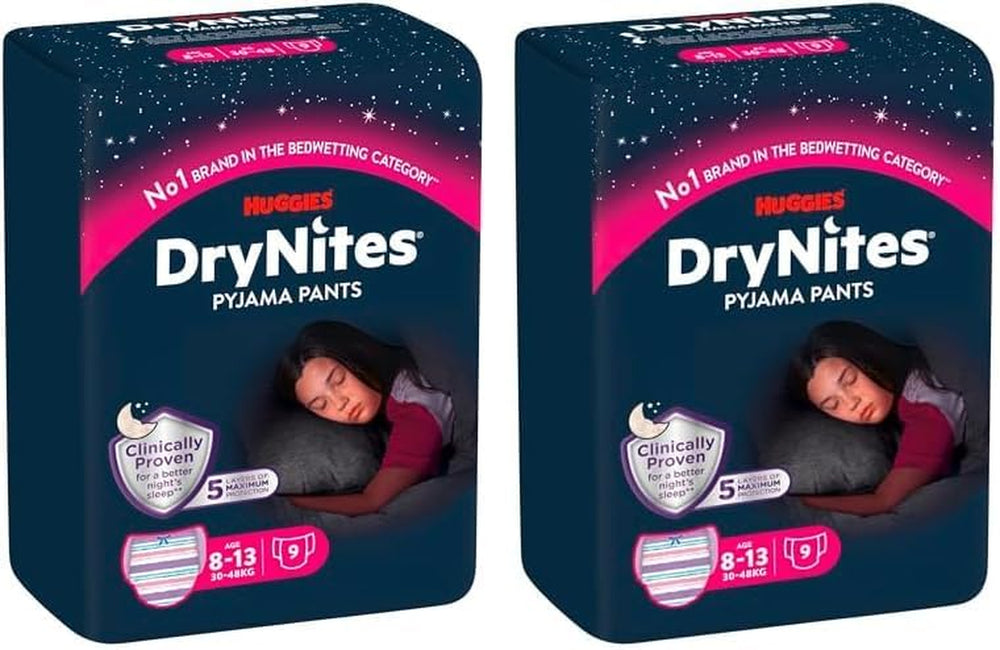 Noční noční pomočování Huggies DryNites pro chlapce od 13 do 8-13 let (30-48 kg) 33dílné (3x11) Jumbo měsíční balení XL plenkové kalhotky Vazba produkty do koupele