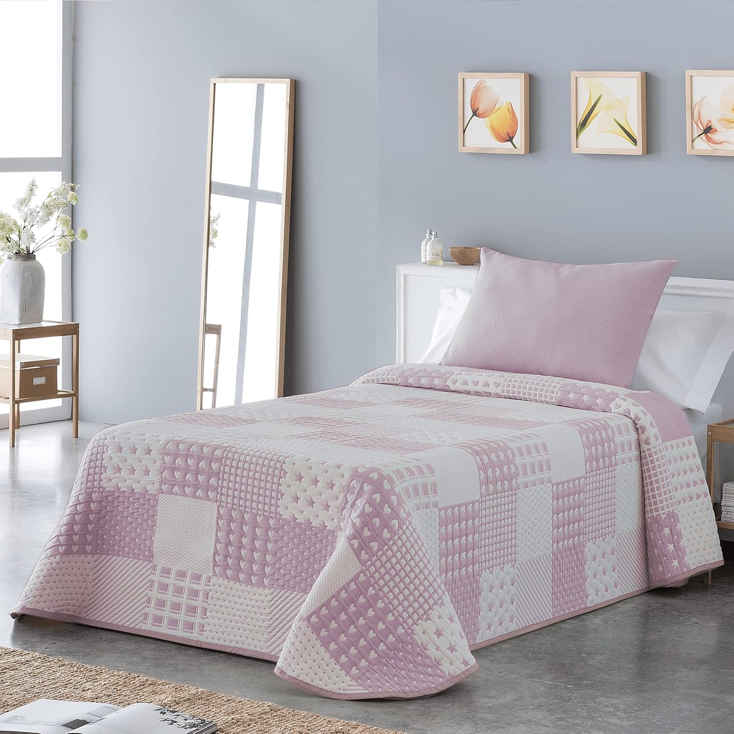VIALMAN Colcha Bouti Ligera Přehoz na postel Sofia 21, polyester bavlna, béžová, Cama 150: 250 X 270 Cm Postele a přikrývky Besuche den VIALMAN-Store Pink Cama 150: 250 cm X 270 cm