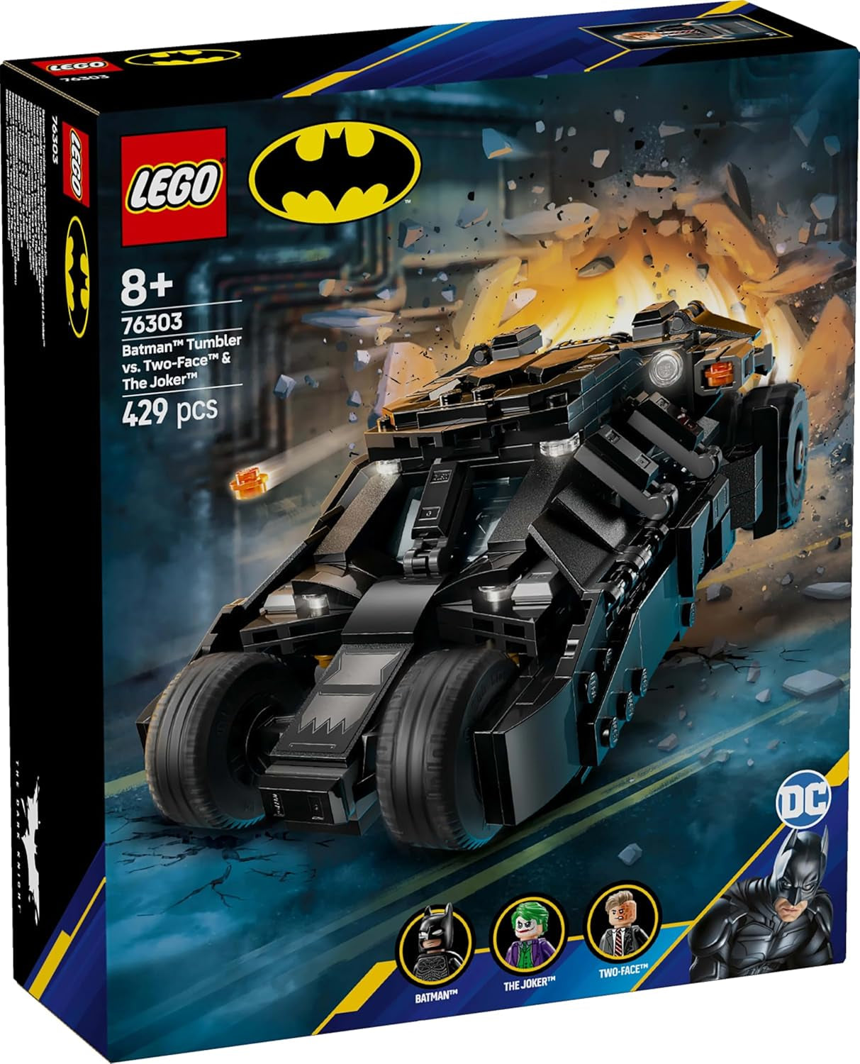 LEGO DC Batman: Batman Tumbler vs. Two-Face & Joker - Superhrdinská hračka s batmobilovým autem - Hrací sada s minifigurkami - Dárek pro chlapce a dívky od 8 let 76303 Stavebnice Besuche den LEGO-Store