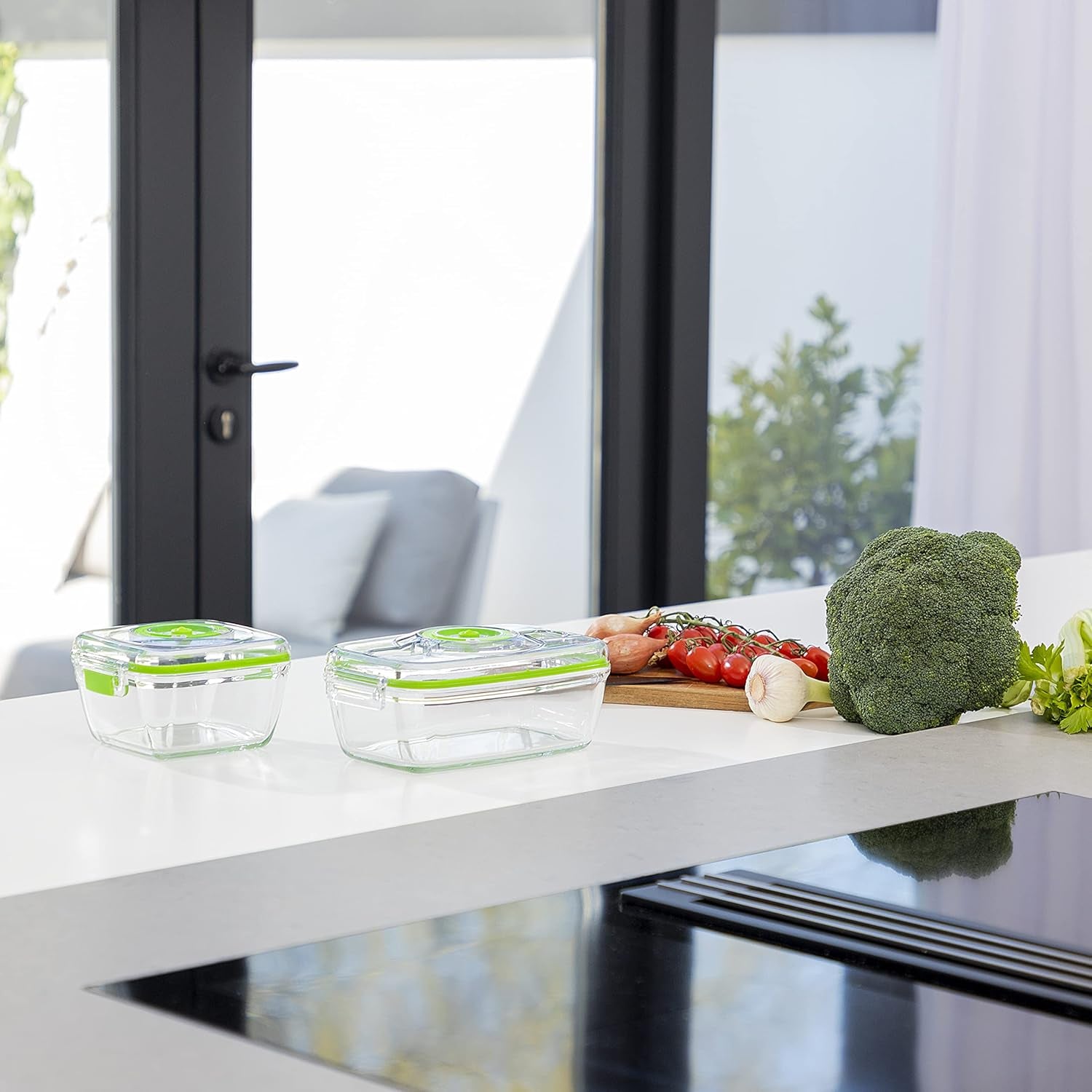 Set de recipiente din sticlă pentru păstrarea alimentelor Princess cu sigilator de vid portabil - inclusiv pompă de vid electrică, cablu de încărcare USB, 2 recipiente pentru gătit și alimente, 2 capace fără BPA, 492985 Cutii depozitare alimente Naty Shop