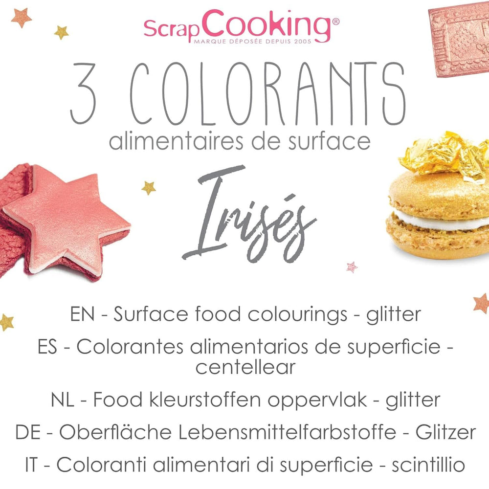 ScrapCooking, sada 3 potravinářských barviv, zlatá, růžovo-zlatá a rubínová, metalické odstíny, 3 x 5 gramů Naty Shop