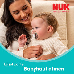 Suzete NUK Perfect Match Air Night pentru bebeluși | 0-6 luni | Suzete care strălucesc în întuneric, care promovează circulația aerului și previn salivarea | Acceptare 95% de către bebeluși** | Lion | Pachet de 2