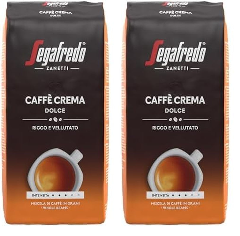 Segafredo Zanetti Caffè Crema Dolce - Boabe întregi (pachet de 1 kg) - Potrivit pentru Caffè Crema - Boabe de cafea prăjite ușor spre mediu, cu gust blând și echilibrat (pachet de 2)