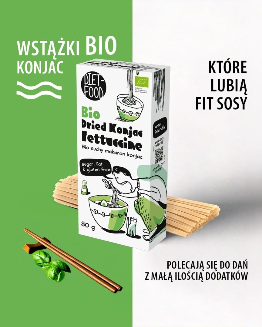 Fettuccine Konjac Shirataki Organic 80g - Nízkokalorický a nízkosacharidový, bezlepkový, nízkosacharidový, vhodný pro keto diety, s tapiokovou moukou