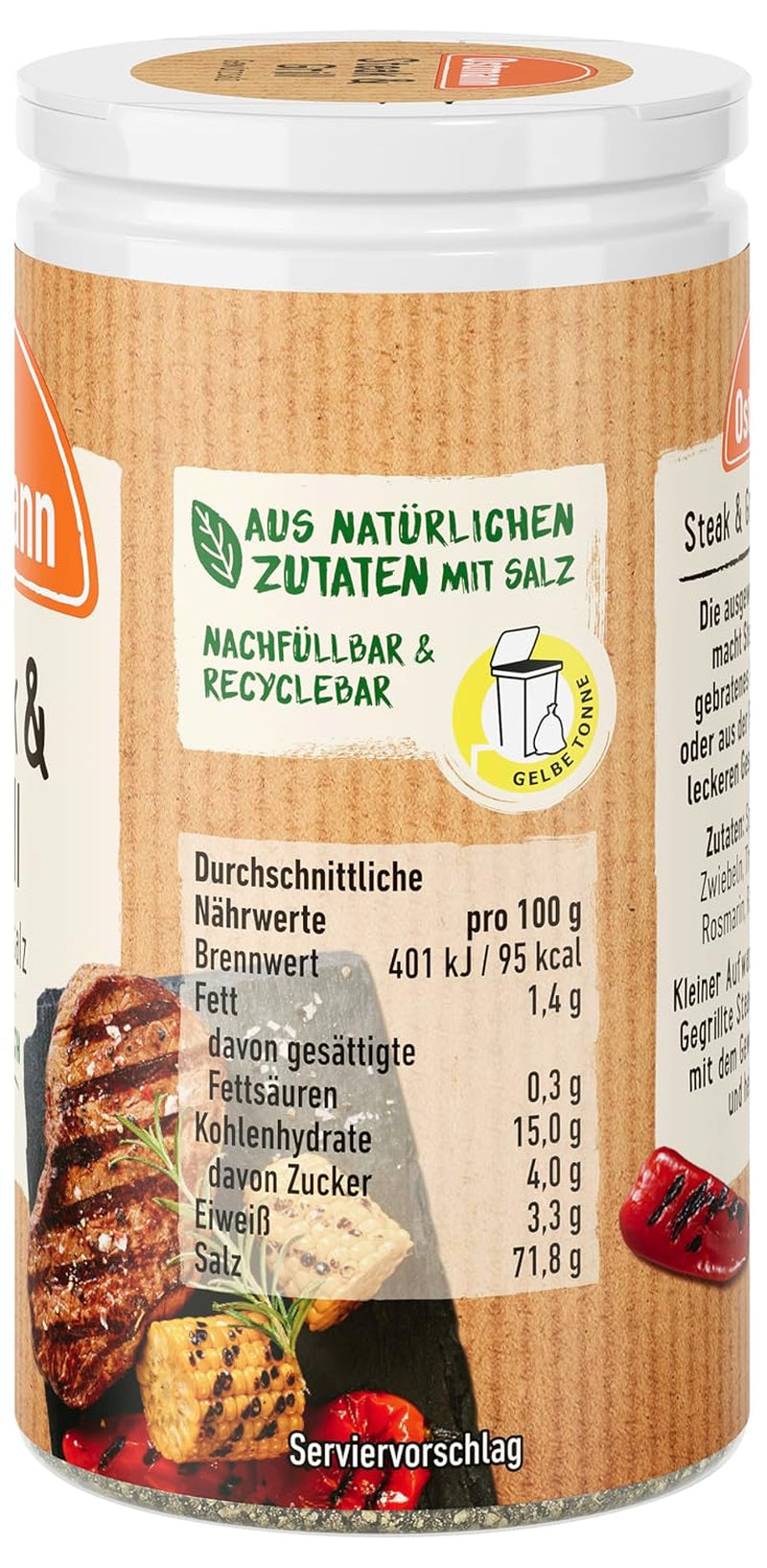 Ostmann Gewürze – Steak & Grill Gewürzsalz, leckeres Gewürzláz zum Grillen & Anbraten von würzigen Steaky, ideální auch für Grillgerichte ohne Fleisch, 60 g