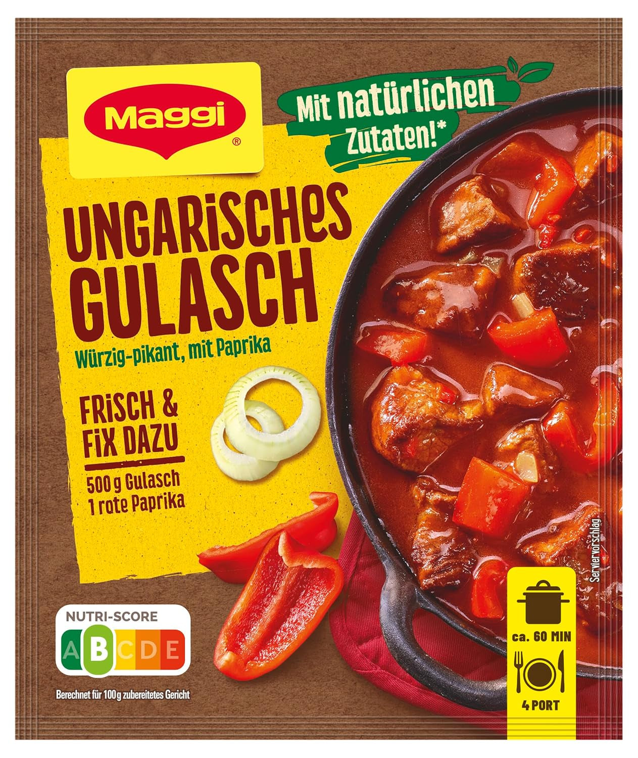 MAGGI Fix na maďarský guláš, Würzmischung, mit natürliche Ingredient*, pro 4 porce, 1er Pack (1 x 56g Packung)