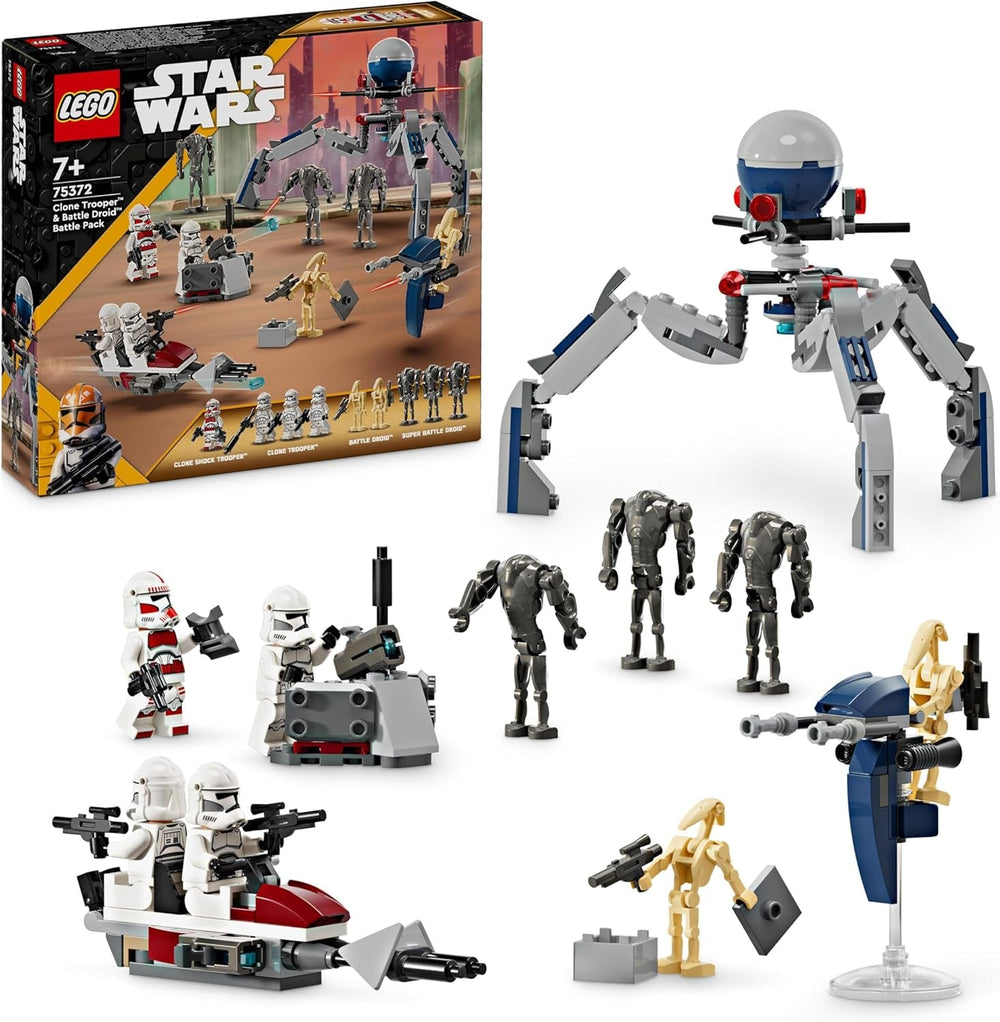 LEGO Star Wars 75372 klonový voják a bitevní balíček bitevního droida, vč. 4 minifigurky, 5 droidů a motorka se speederem se střílečkou - Stavebnice pro chlapce a dívky ve věku od 7 let Stavebnice Besuche den LEGO-Store Battle pack