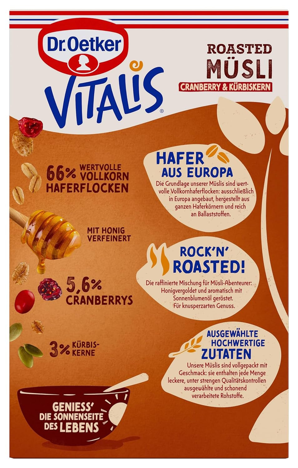 Oetker Vitalis Opékané müsli s brusinkami a dýňovými semínky: Opékané müsli se sušenými brusinkami, balení 8 ks (8 x 501 g)