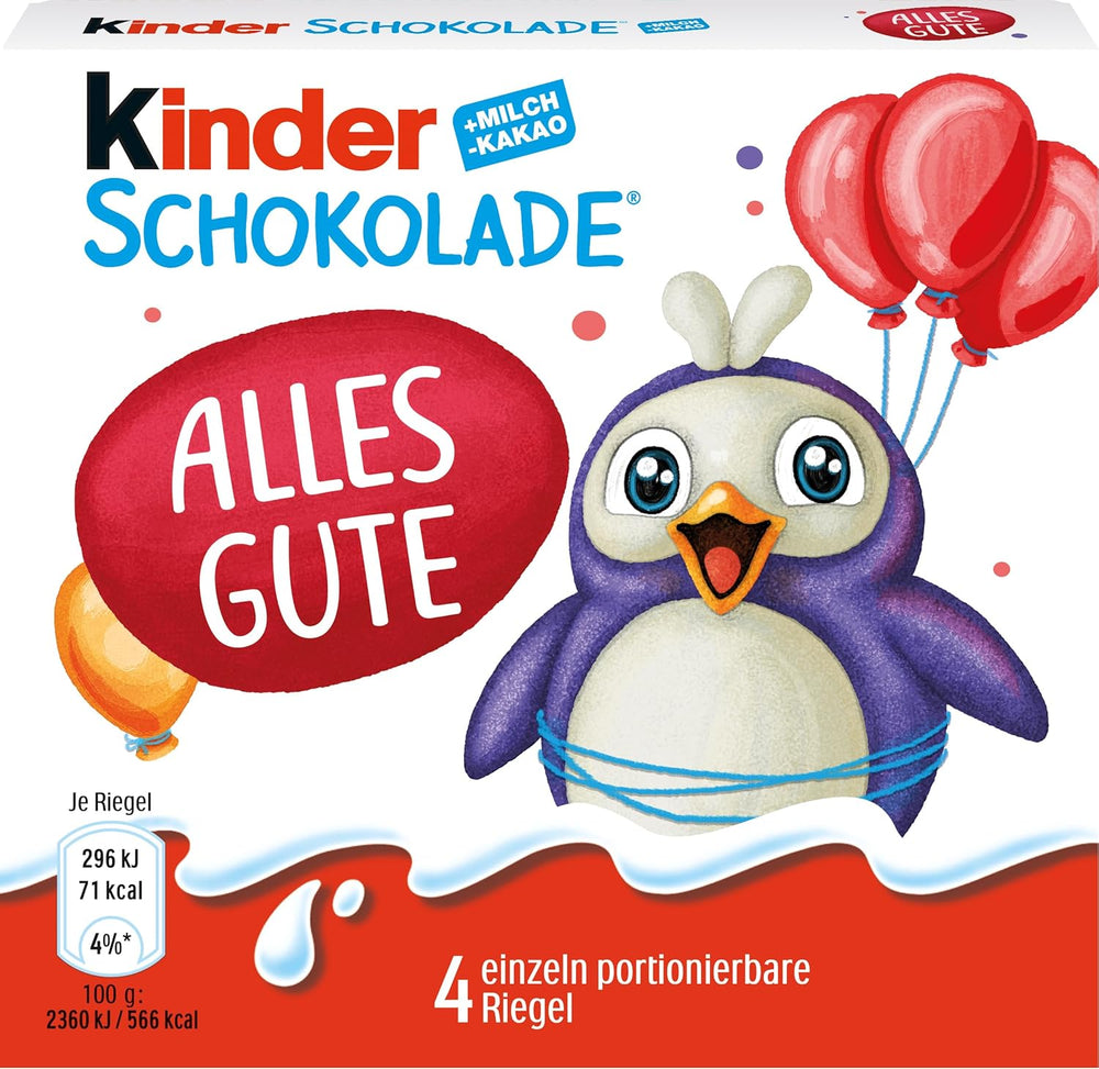 Kinder čokoláda (20 x 50 g) – valentýnský dárek pro něj a pro ni, karnevalové a masopustní sladkosti – plněné mléčné čokoládové tyčinky – 20 balení po 4 samostatných tyčinkách