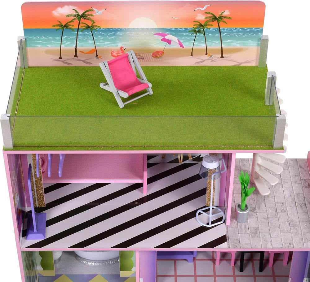 Olivia's Little World Big Dreamland Sunset Contemporary Casa de păpuși interactivă din lemn pentru copii 3 etaje cu 16 accesorii de mobilier pentru păpuși Multi TD-13616A Casute de papusi Naty Shop
