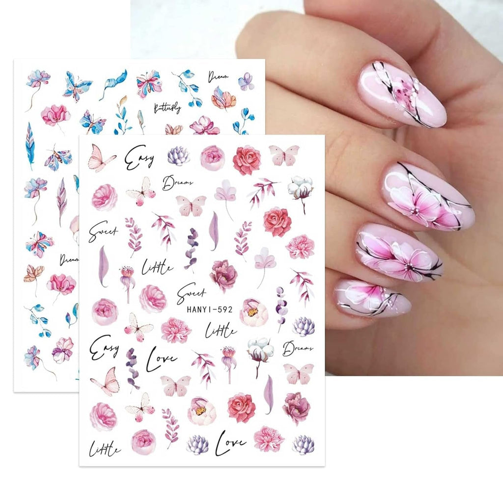 JMEOWIO Nagelsticker Frühling Blumen 10 Blatt Nail Art Sticker Selbstklebend Nagelaufkleber Buntes Sommer Blumen Dekoration Nageldesign Zubehör