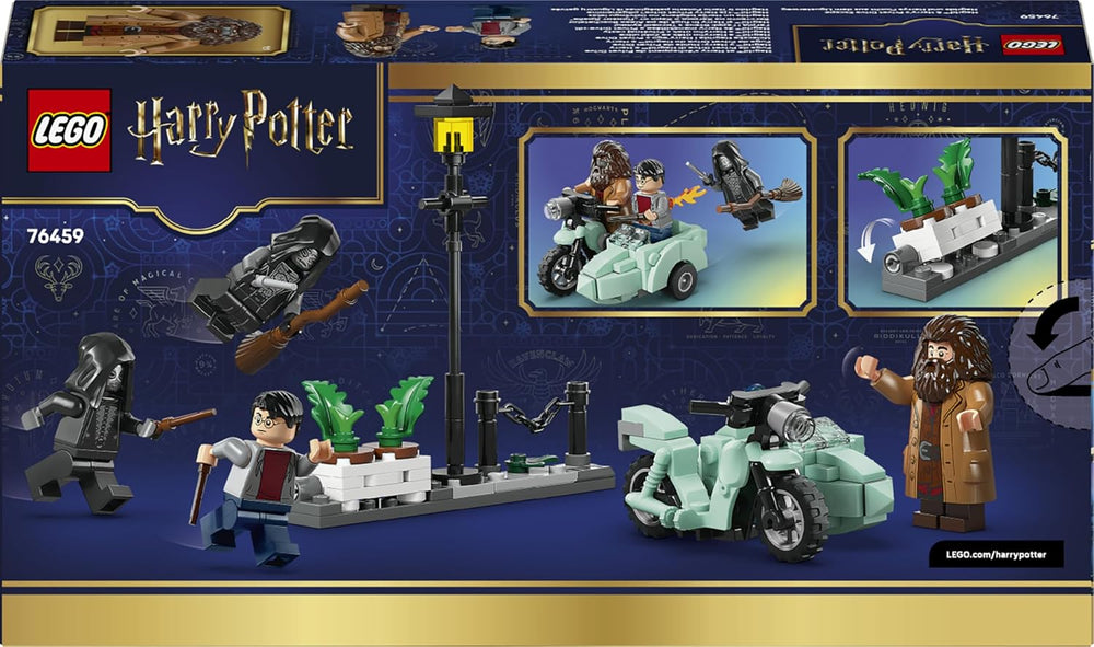 LEGO Harry Potter Hagrids a Harrys Flucht aus dem Ligusterweg - Motorrad Spielzeug mit 4 Minifiguren - 2 Todesser, eine Strassenszene - Geschenk für Mädchen, Jungen und Fans ab 8 Jahren - 76459