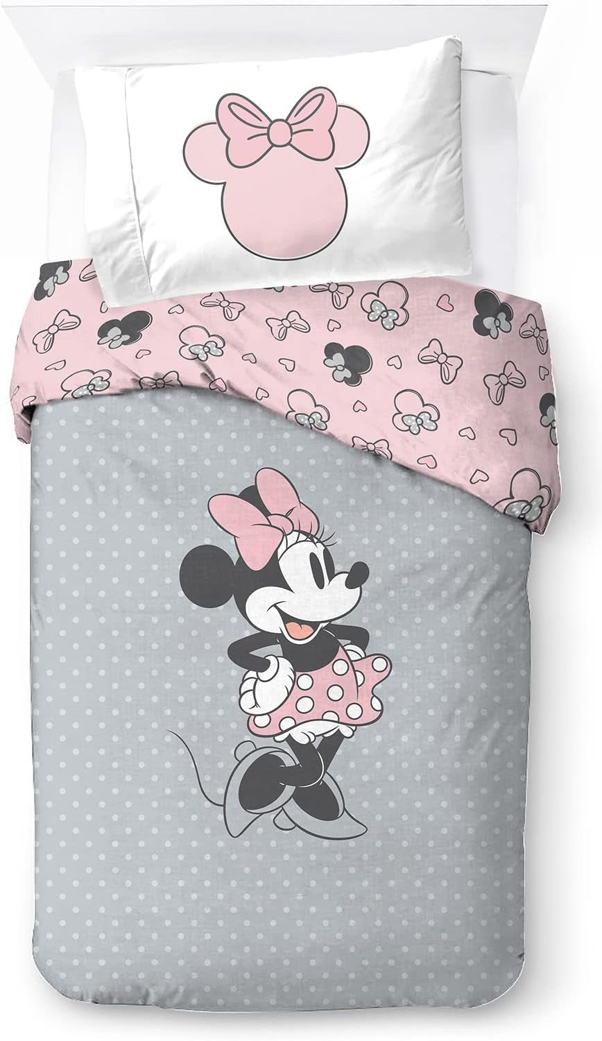 Povlečení pro děti, unisex, princezny a superhrdiny, 100% bavlna Povlečení pro děti Naty Shop Grey - Minnie Mouse 135X200/50X70 (2 kusy)
