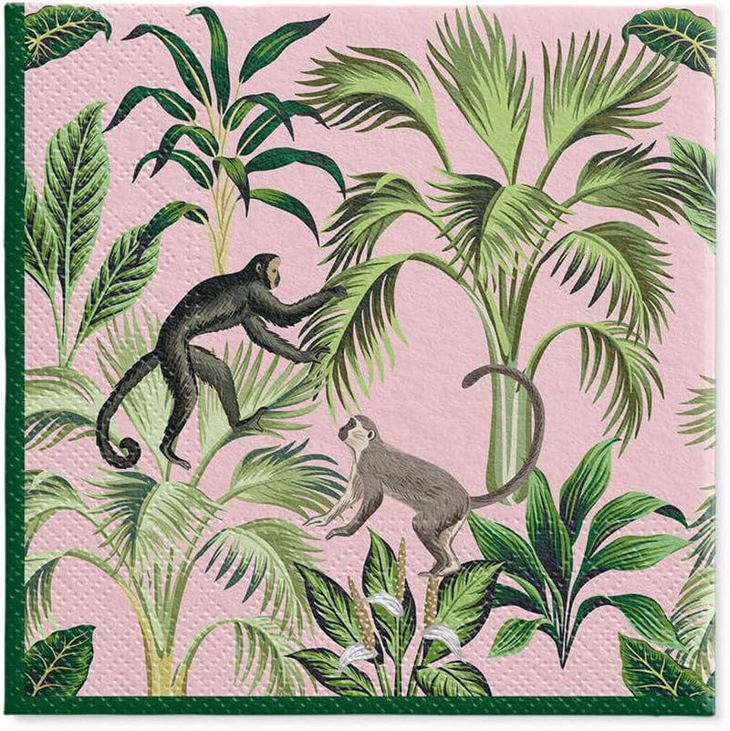 PAW - Șervețele 3 straturi (33 X 33 Cm) I 20 bucăți I Perfect pentru zile de naștere, petreceri, nunți, comuniuni și sărbători I Decorațiuni de masă șervețele de hârtie colorate - Monkey Jungle Fauna & Flora I Monkey Fun
