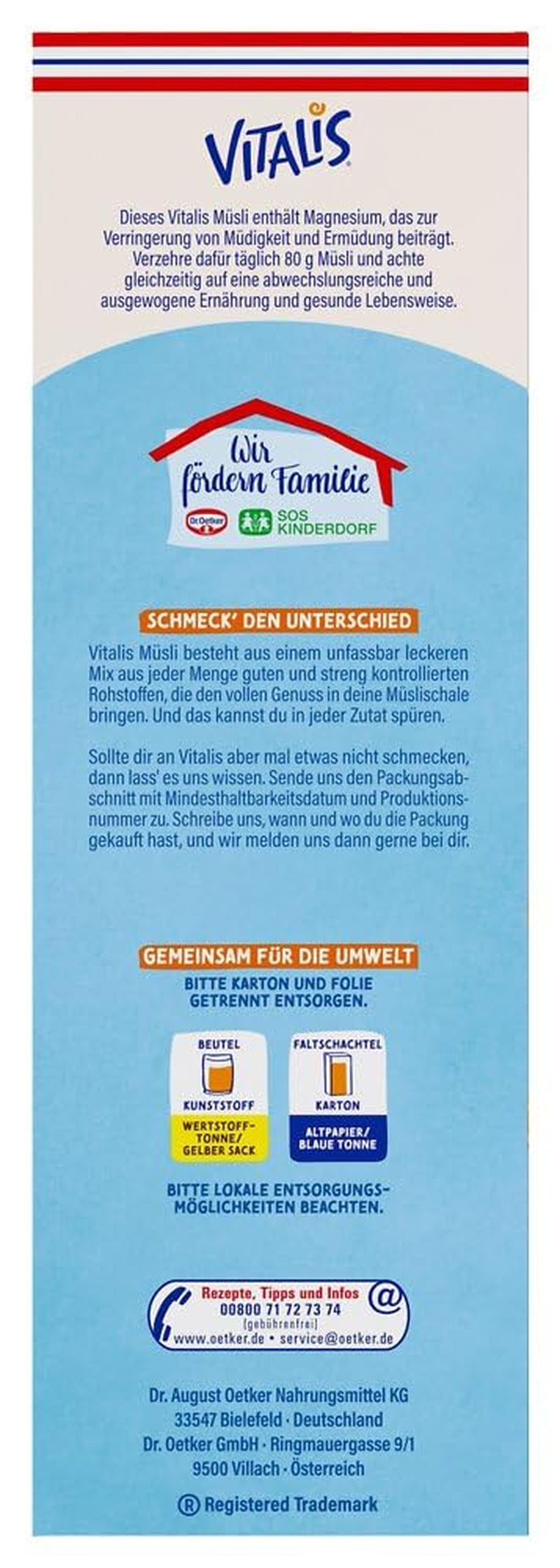 Dr. Oetker Vitalis Less Sweet Crunchy Pure: Křupavé müsli s o 30 % méně cukru, balení 5 ks (5 x 600 g)