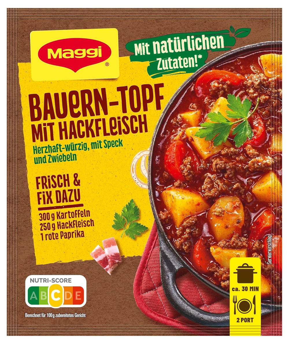 MAGGI Fix für Bauern-Topf mit Minkfleisch, Würzmischung, mit natürliche Ingredient*, pro 2 porce, 1er Pack (1 x 39 g)