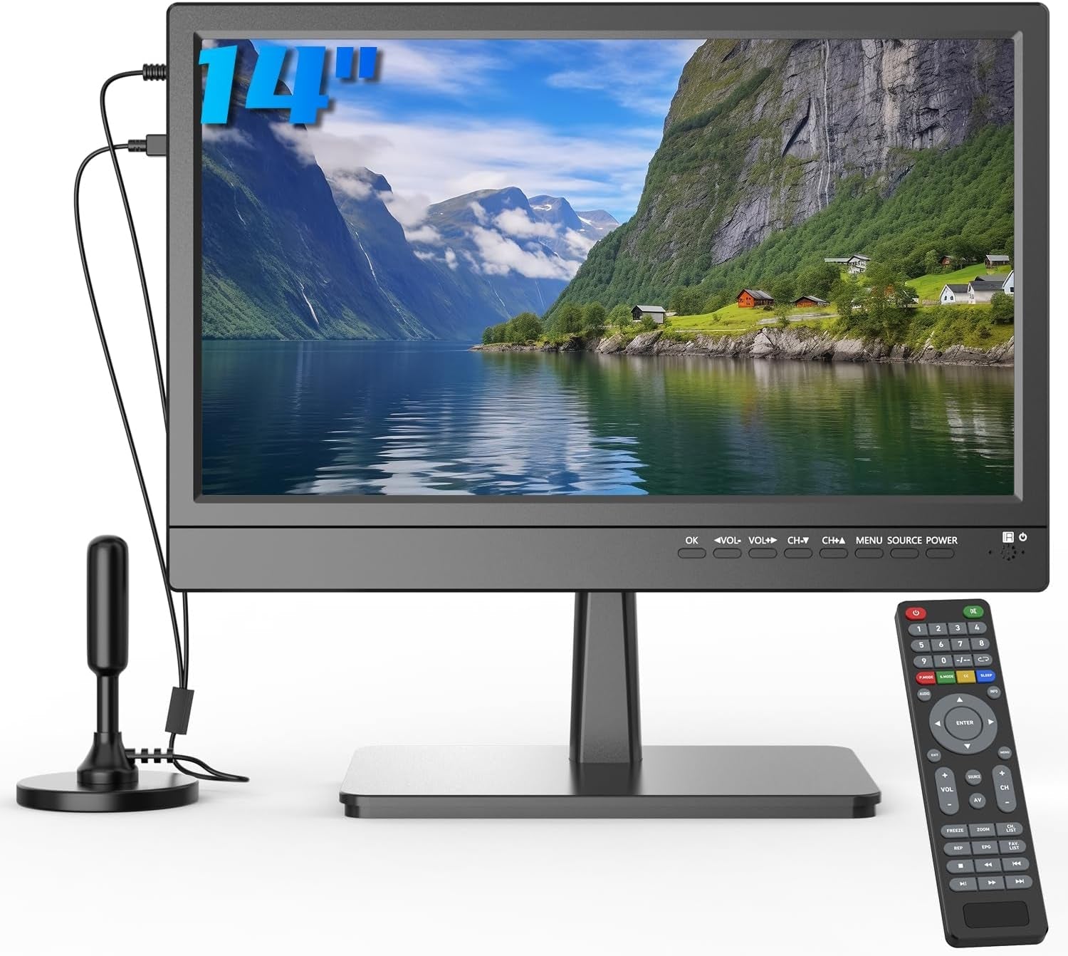 Televizor de 14 inci, ecrane TV mici 1080p, tuner digital integrat T2, intrare HDMI/USB, cablu auto de alimentare CA/CC-12V