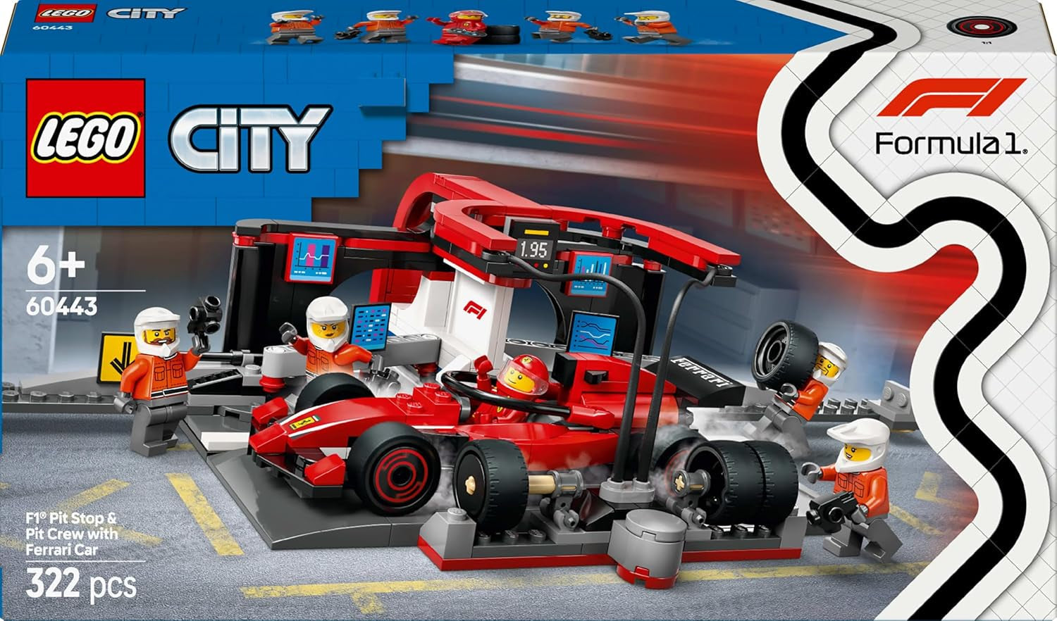 LEGO City F1 Pit Stop s týmem a Ferrari Speedster - Sada pro zastávku v boxech Formule 1 s 1 závodním jezdcem a 4 mechanickými minifigurkami - Hračka závodní auto pro kluky a dívky 6+ - 60443 Stavebnice Beuche den LEGO-Store