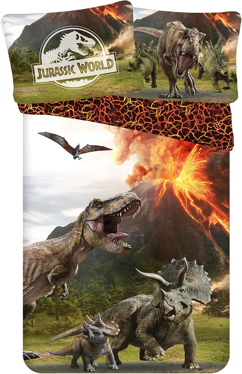 Povlečení pro děti, filmy a kreslené filmy, oboustranné, bavlněné Povlečení - dětské Naty Shop Green (Jurassic), Brown Grey (Jurassic)