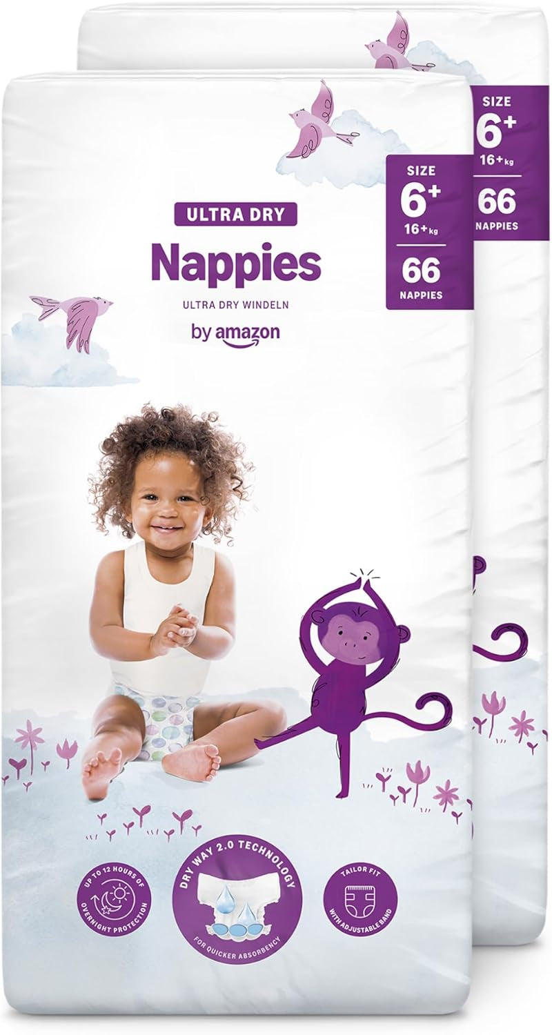 Ultra suché plenky Amazon, velikost 3 (4-9 kg) – měsíční krabička, bílá, počet 172 (2 balení po 86) (dříve Mama Bear, identický produkt)